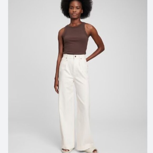 Gap Pleated High Rise Wide Leg Trouser White Size 28 Long - Picture 1 of 8